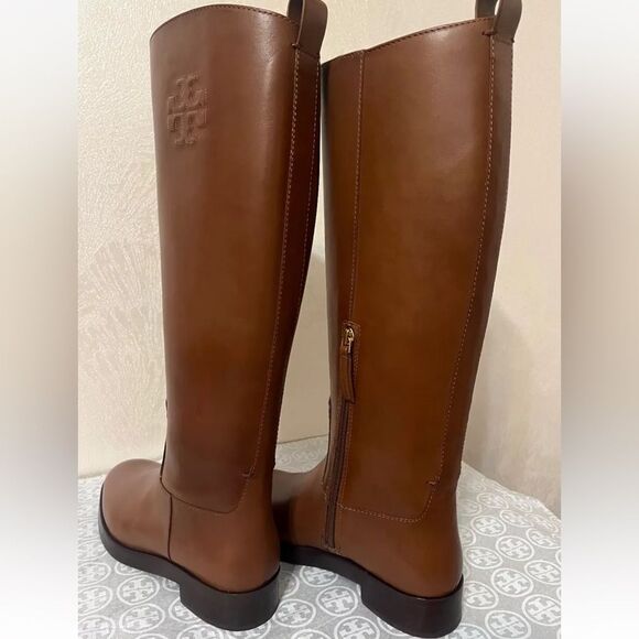 NWT Tory Burch soft leather tall riding boots with logo stitch accent at collar - Picture 7 of 11